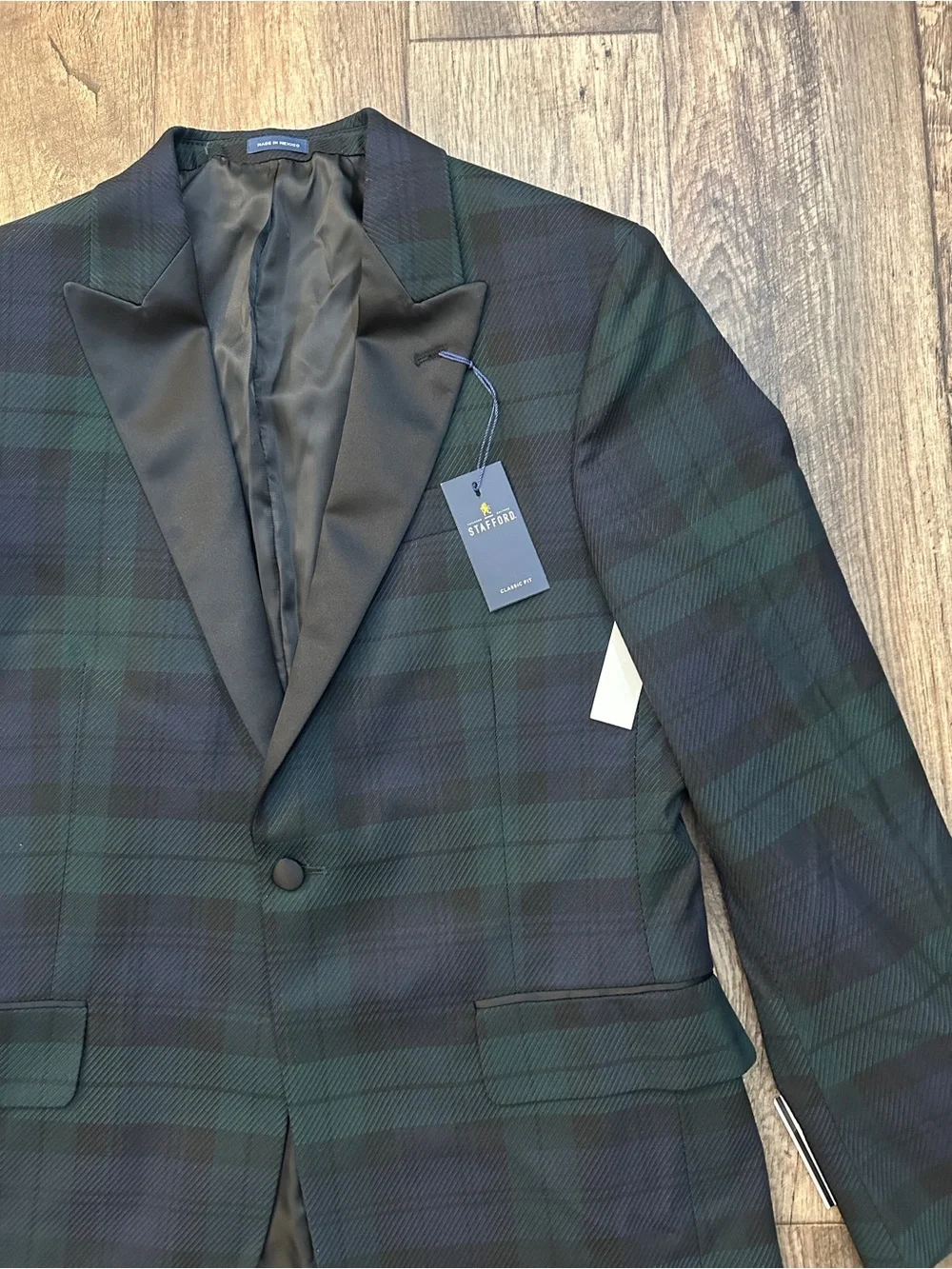 Stafford Classic Fit Tuxedo Evening Blazer Men’s Size 40 Reg plaid Multicolour